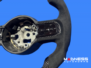 FIAT 500e Gen2 Custom Steering Wheel - Carbon Fiber - Round Top/ Flat Bottom w/ Italian Stripe - Alcantara